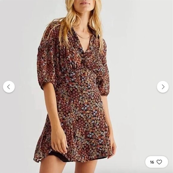 Free People Dresses & Skirts - Free People Black Floral Bonnie Button Front Mini Dress with Removeable Slip